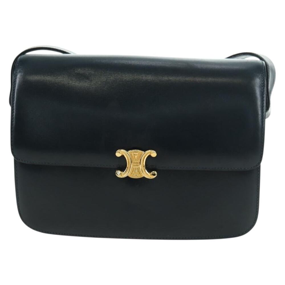 Celine Triomphe Leather Shoulder Bag Navy
